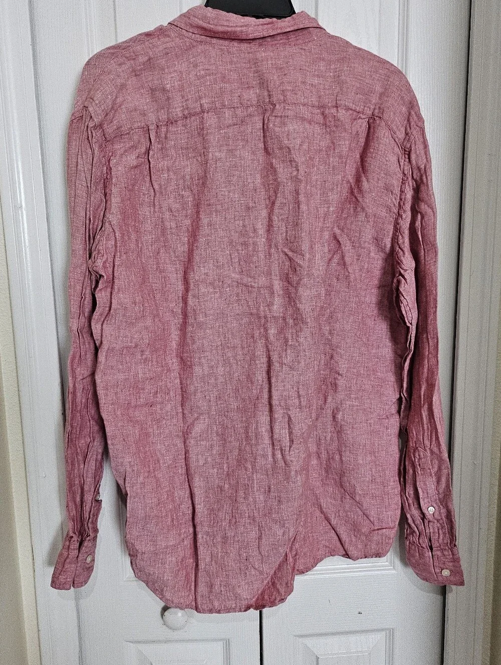 J.Crew 100% Linen Button Front Shirt Men's XL Pink Slim Fit Long Sleeve.